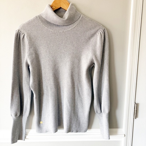 Lauren Ralph Lauren Ribbed Gray Puff Balloon Sleeve Turtleneck Sweater Size 1X - Picture 2 of 9